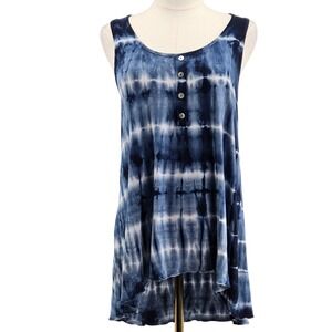 Tryst Tank Womens S Blue Tunic Scoop Neck Button Striped Rayon USA Lightweight
